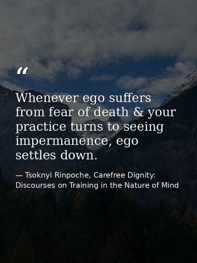 Whenever ego suffers from fear of death & your practice turns to seeing impermanence, ego settles down. — Tsoknyi Rinpoche, Carefree Dignity: Discourses on Training in the Nature of Mind