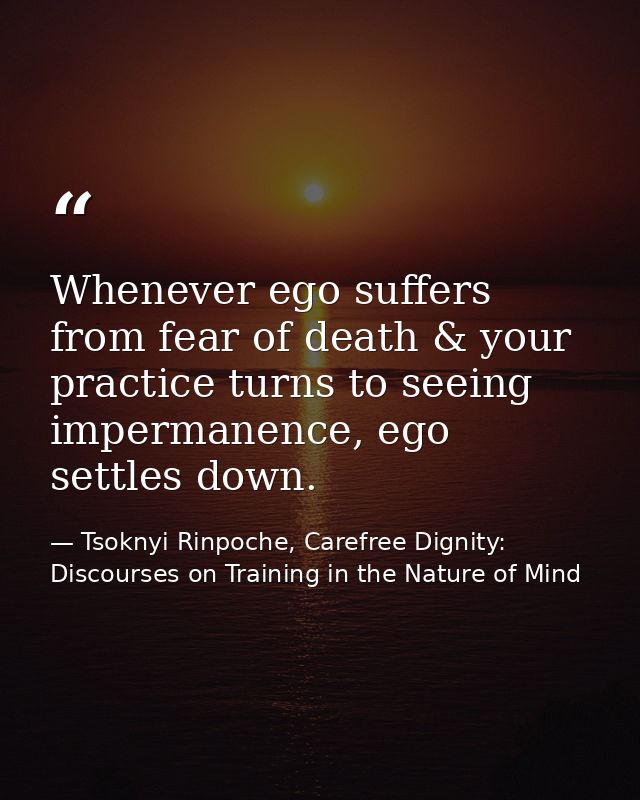 Whenever ego suffers from fear of death & your practice turns to seeing impermanence, ego settles down. — Tsoknyi Rinpoche, Carefree Dignity: Discourses on Training in the Nature of Mind