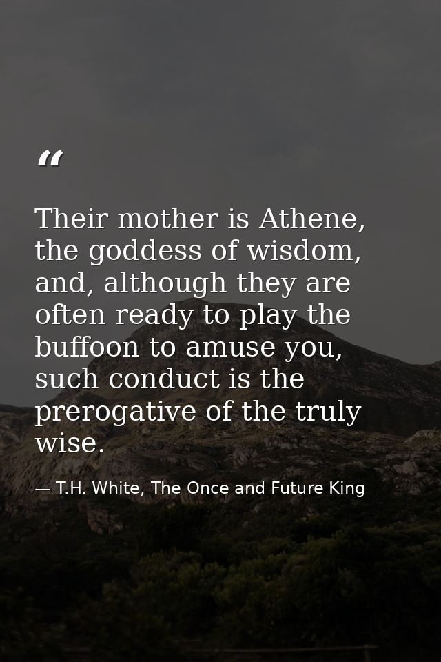 Their mother is Athene, the goddess of wisdom, and, although they are often ready to play the buffoon to amuse you, such — T.H. White, The Once and Future King