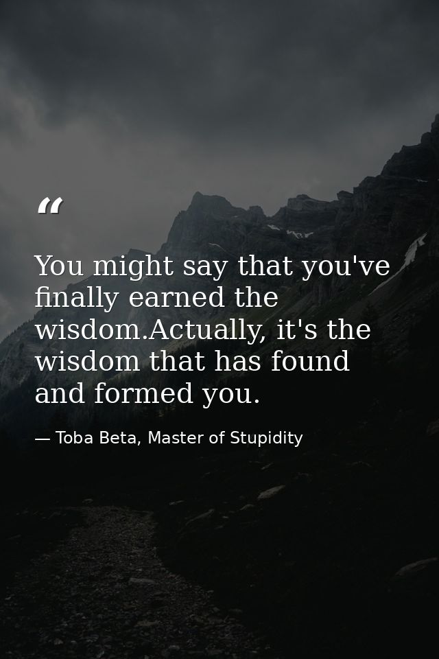 You might say that you've finally earned the wisdom.Actually, it's the wisdom that has found and formed you. — Toba Beta, Master of Stupidity