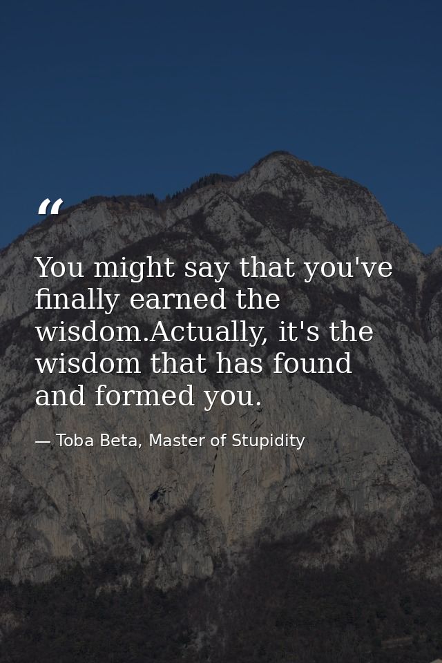 You might say that you've finally earned the wisdom.Actually, it's the wisdom that has found and formed you. — Toba Beta, Master of Stupidity