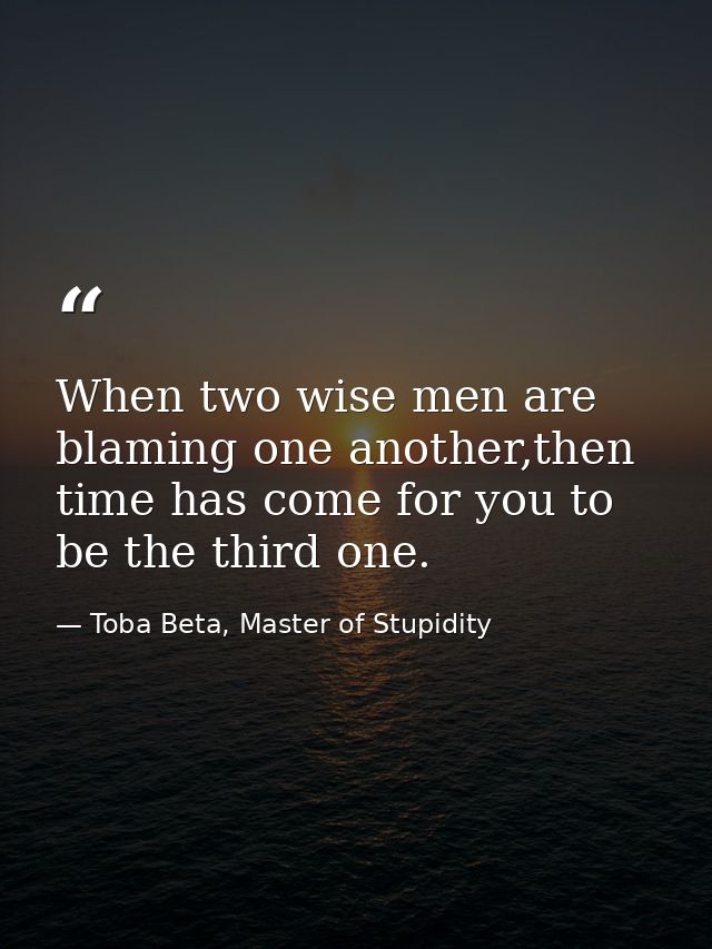 When two wise men are blaming one another,then time has come for you to be the third one. — Toba Beta, Master of Stupidity