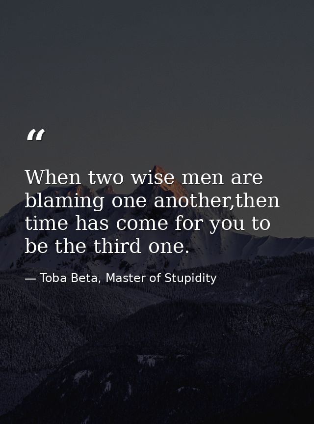 When two wise men are blaming one another,then time has come for you to be the third one. — Toba Beta, Master of Stupidity