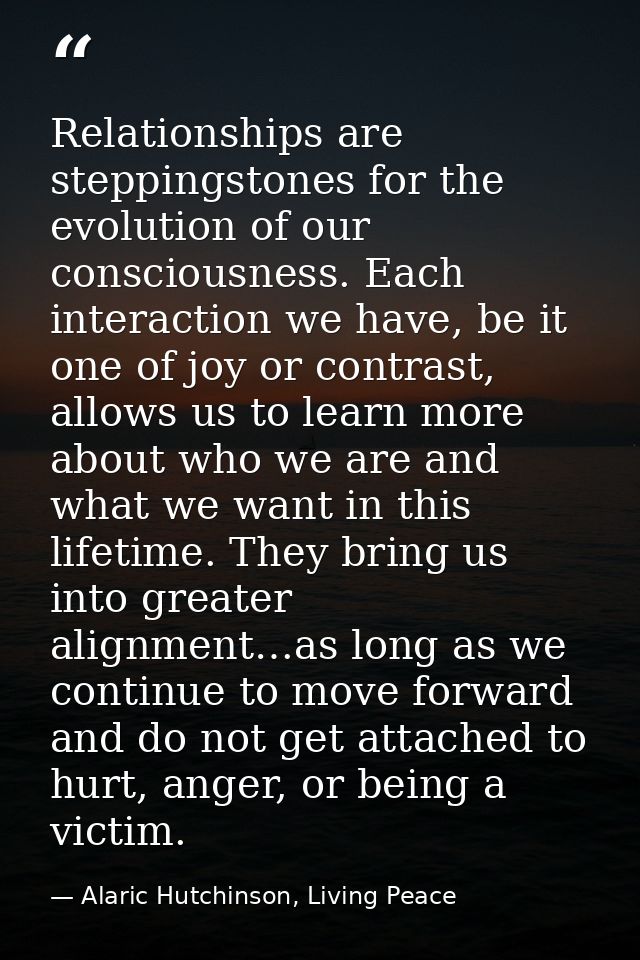 Relationships are steppingstones for the evolution of our consciousness. Each interaction we have, be it one of joy or c — Alaric Hutchinson, Living Peace