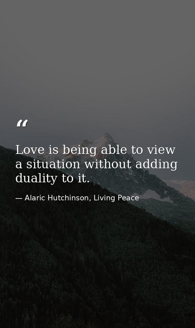 Love is being able to view a situation without adding duality to it. — Alaric Hutchinson, Living Peace