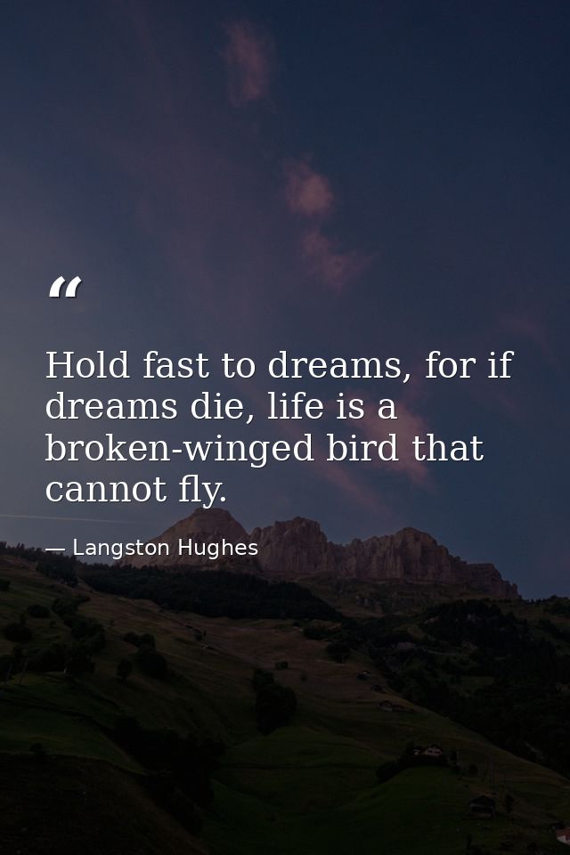 Hold fast to dreams, for if dreams die, life is a broken-winged bird that cannot fly. — Langston Hughes