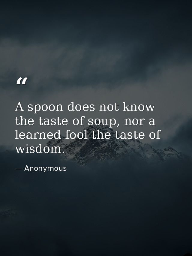 A spoon does not know the taste of soup, nor a learned fool the taste of wisdom. — Anonymous