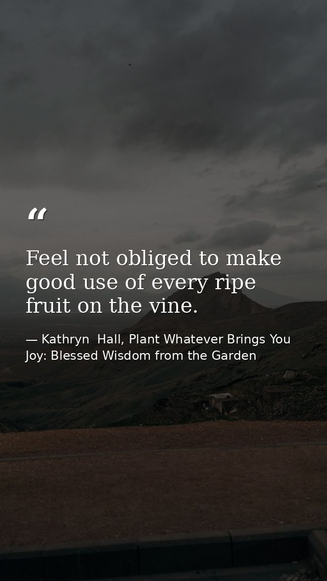 Feel not obliged to make good use of every ripe fruit on the vine. — Kathryn  Hall, Plant Whatever Brings You Joy: Blessed Wisdom from the Garden