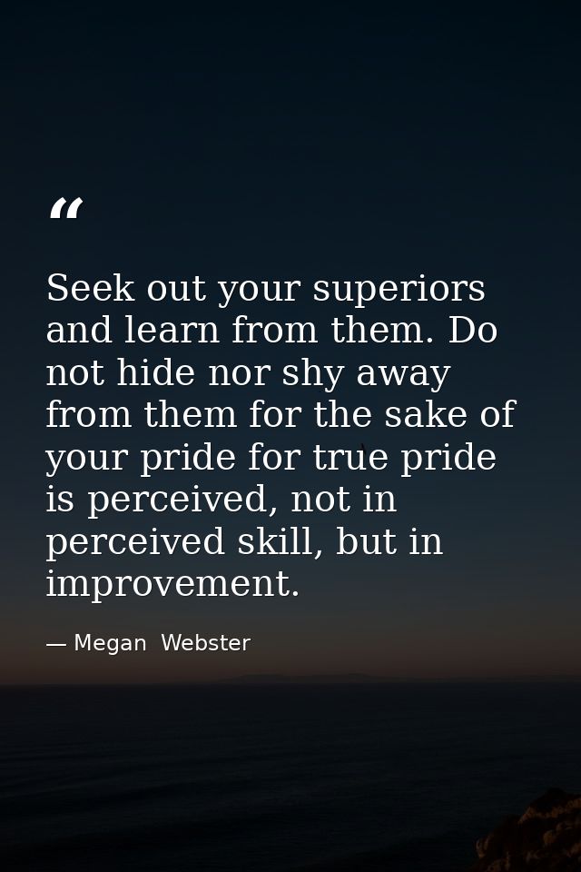 Seek out your superiors and learn from them. Do not hide nor shy away from them for the sake of your pride for true prid — Megan  Webster