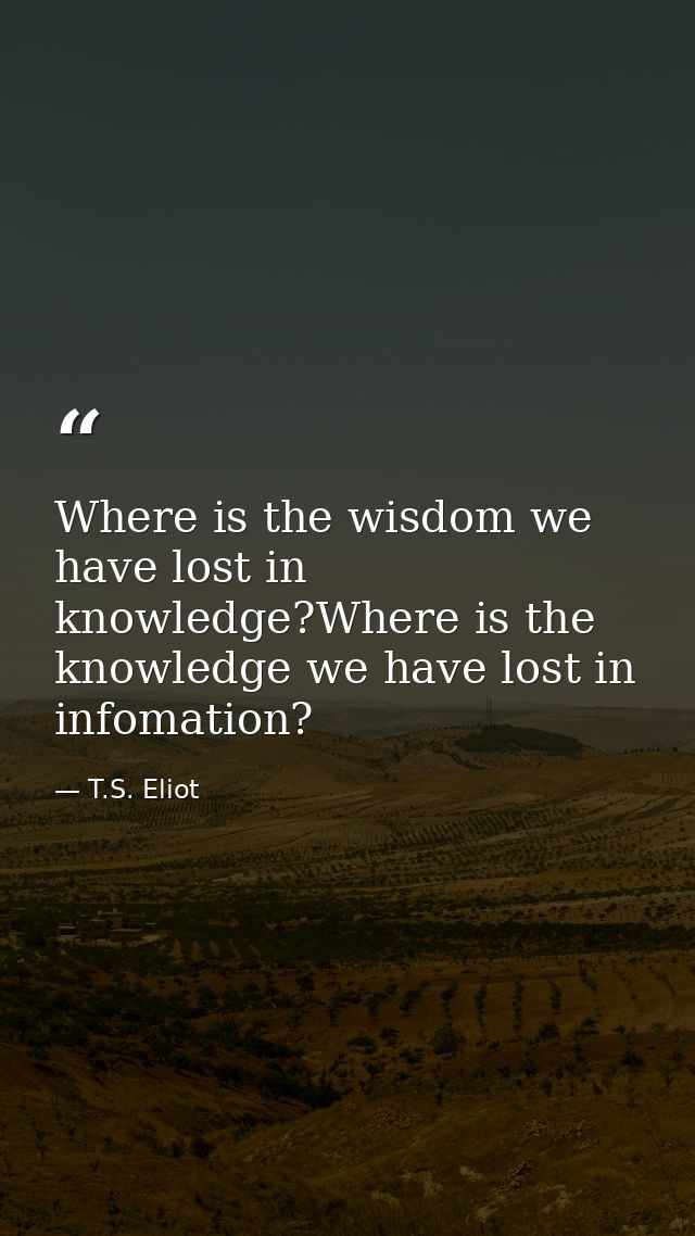 Where is the wisdom we have lost in knowledge?Where is the knowledge we have lost in infomation? — T.S. Eliot