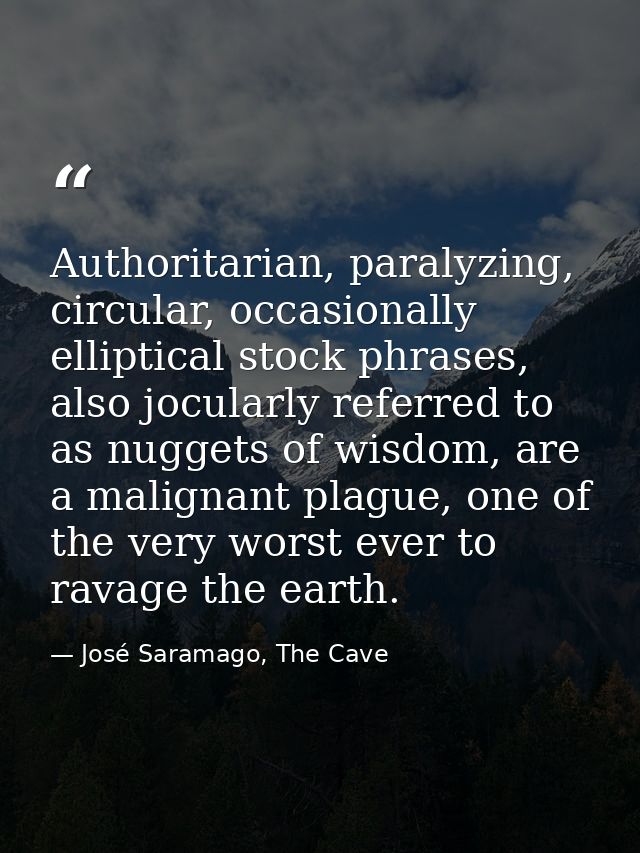 Authoritarian, paralyzing, circular, occasionally elliptical stock phrases, also jocularly referred to as nuggets of wis — José Saramago, The Cave