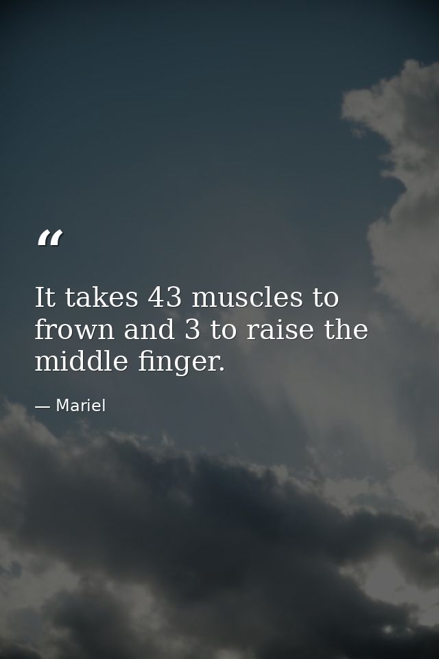 It takes 43 muscles to frown and 3 to raise the middle finger. — Mariel