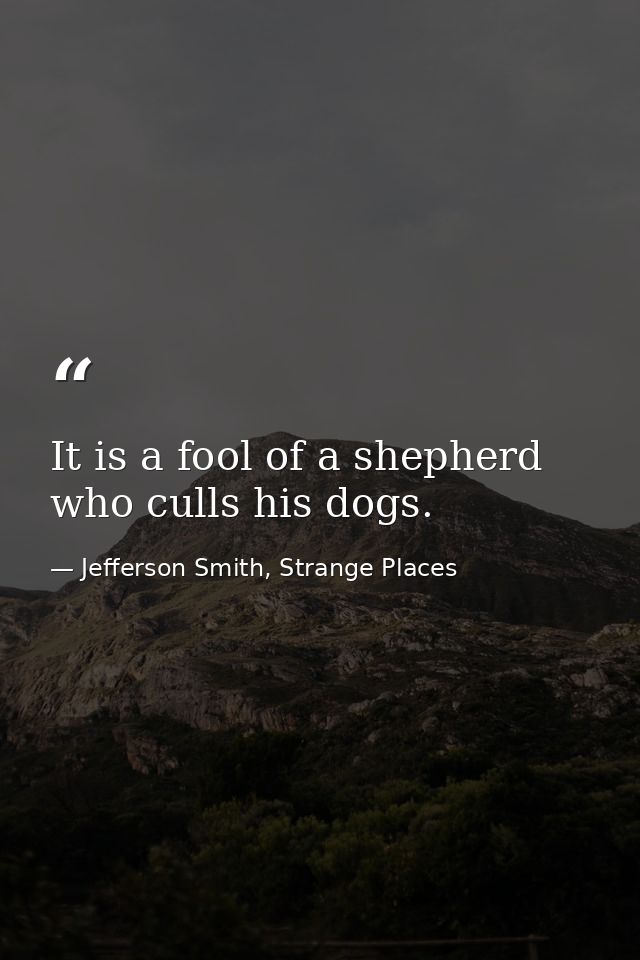 It is a fool of a shepherd who culls his dogs. — Jefferson Smith, Strange Places