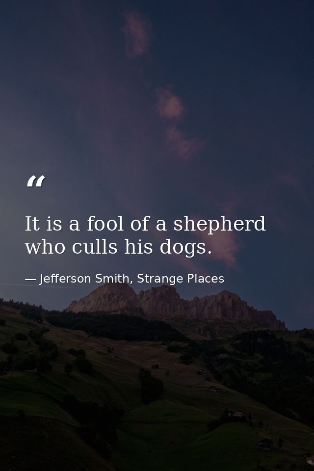 It is a fool of a shepherd who culls his dogs. — Jefferson Smith, Strange Places
