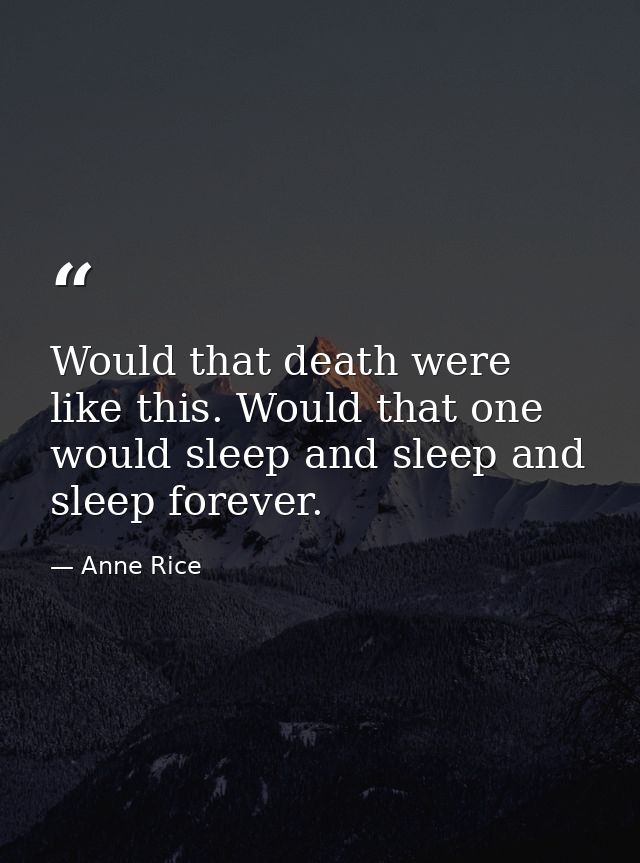 Would that death were like this. Would that one would sleep and sleep and sleep forever. — Anne Rice