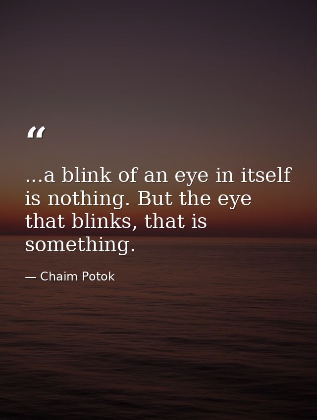...a blink of an eye in itself is nothing. But the eye that blinks, that is something. — Chaim Potok