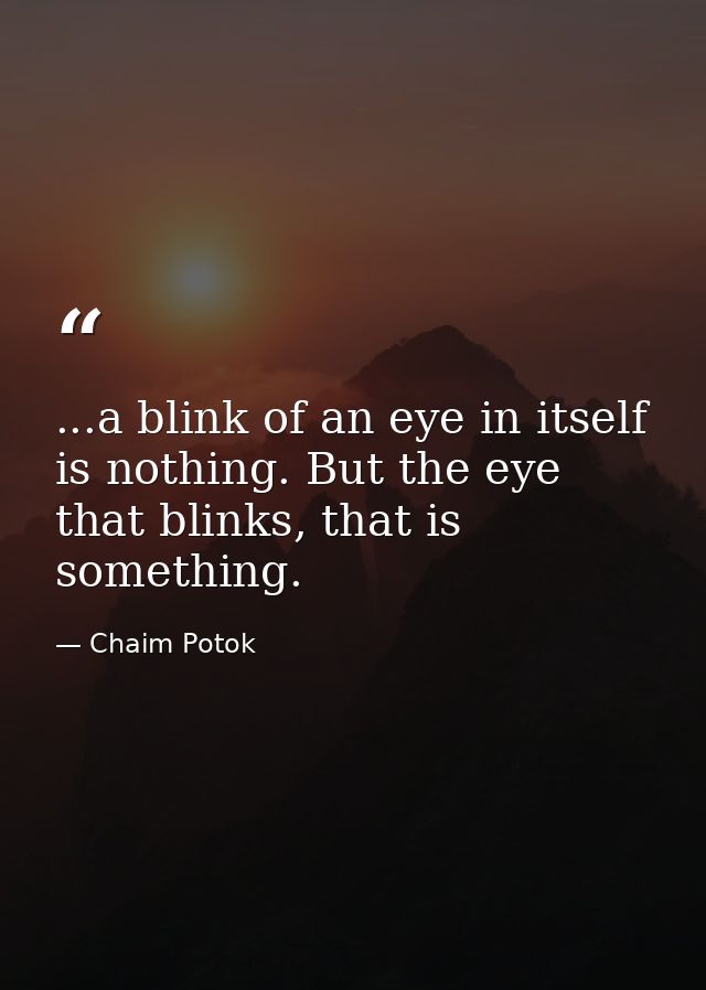 ...a blink of an eye in itself is nothing. But the eye that blinks, that is something. — Chaim Potok