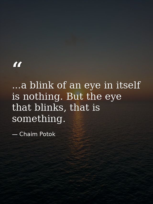 ...a blink of an eye in itself is nothing. But the eye that blinks, that is something. — Chaim Potok