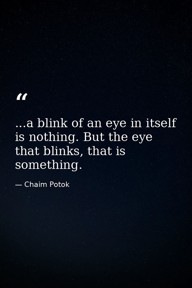...a blink of an eye in itself is nothing. But the eye that blinks, that is something. — Chaim Potok