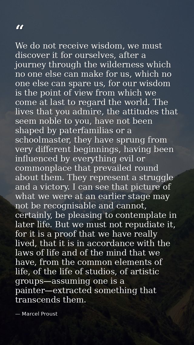 We do not receive wisdom, we must discover it for ourselves, after a journey through the wilderness which no one else ca — Marcel Proust