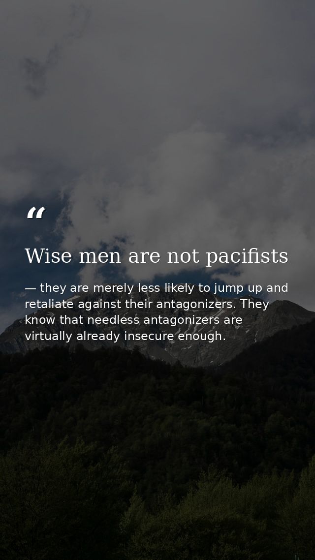 Wise men are not pacifists — they are merely less likely to jump up and retaliate against their antagonizers. They know that needless antagonizers are virtually already insecure enough.