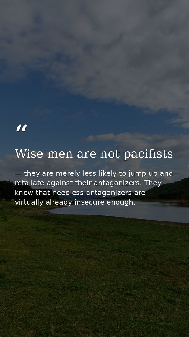 Wise men are not pacifists — they are merely less likely to jump up and retaliate against their antagonizers. They know that needless antagonizers are virtually already insecure enough.