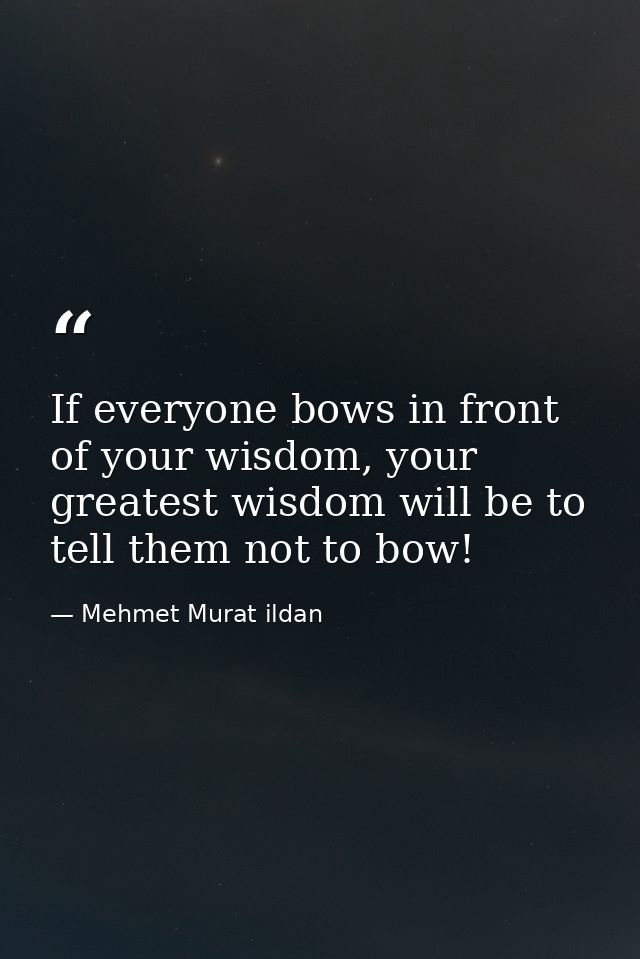If everyone bows in front of your wisdom, your greatest wisdom will be to tell them not to bow! — Mehmet Murat ildan