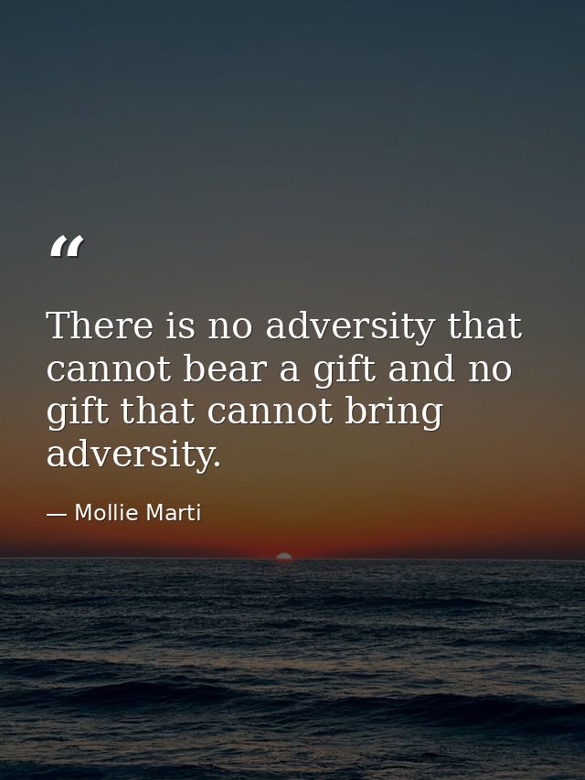 There is no adversity that cannot bear a gift and no gift that cannot bring adversity. — Mollie Marti