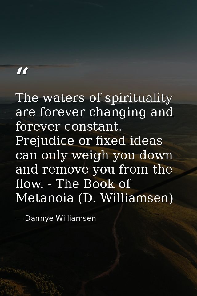 The waters of spirituality are forever changing and forever constant. Prejudice or fixed ideas can only weigh you down a — Dannye Williamsen