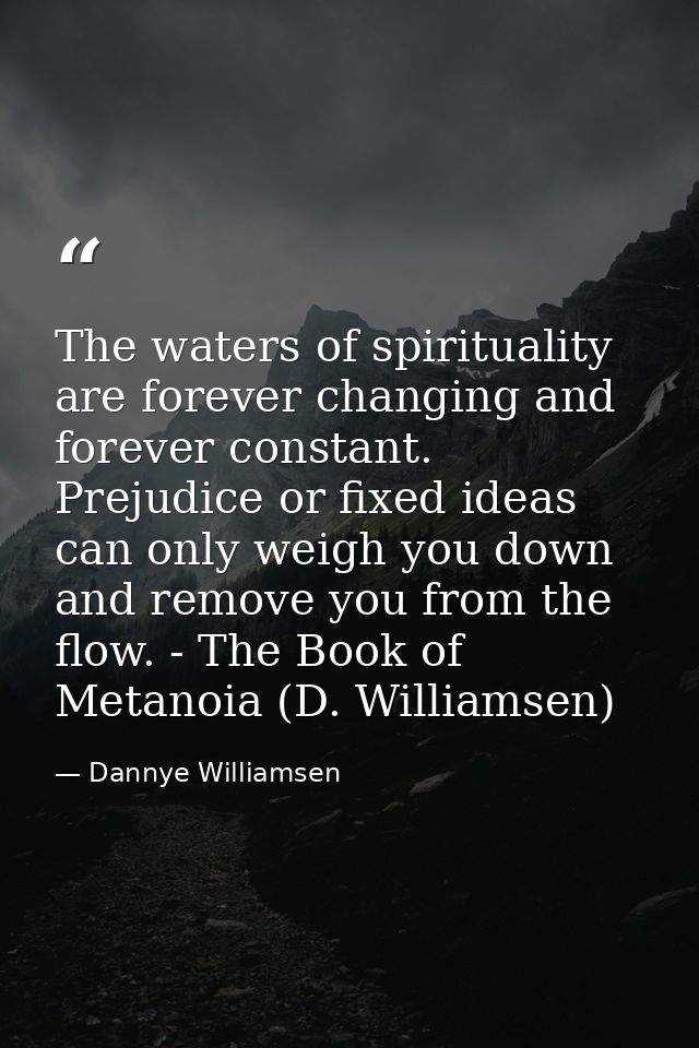 The waters of spirituality are forever changing and forever constant. Prejudice or fixed ideas can only weigh you down a — Dannye Williamsen