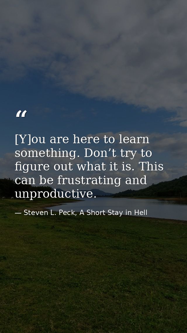 [Y]ou are here to learn something. Don’t try to figure out what it is. This can be frustrating and unproductive. — Steven L. Peck, A Short Stay in Hell