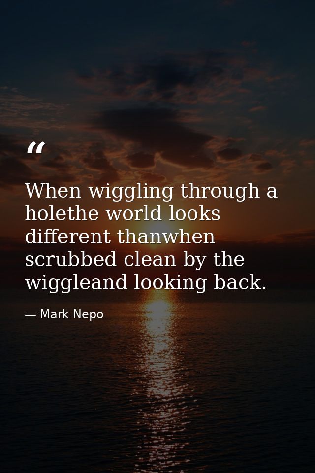When wiggling through a holethe world looks different thanwhen scrubbed clean by the wiggleand looking back. — Mark Nepo