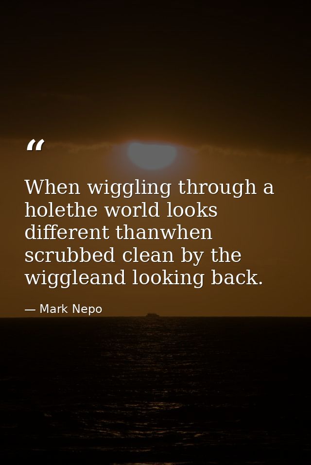 When wiggling through a holethe world looks different thanwhen scrubbed clean by the wiggleand looking back. — Mark Nepo