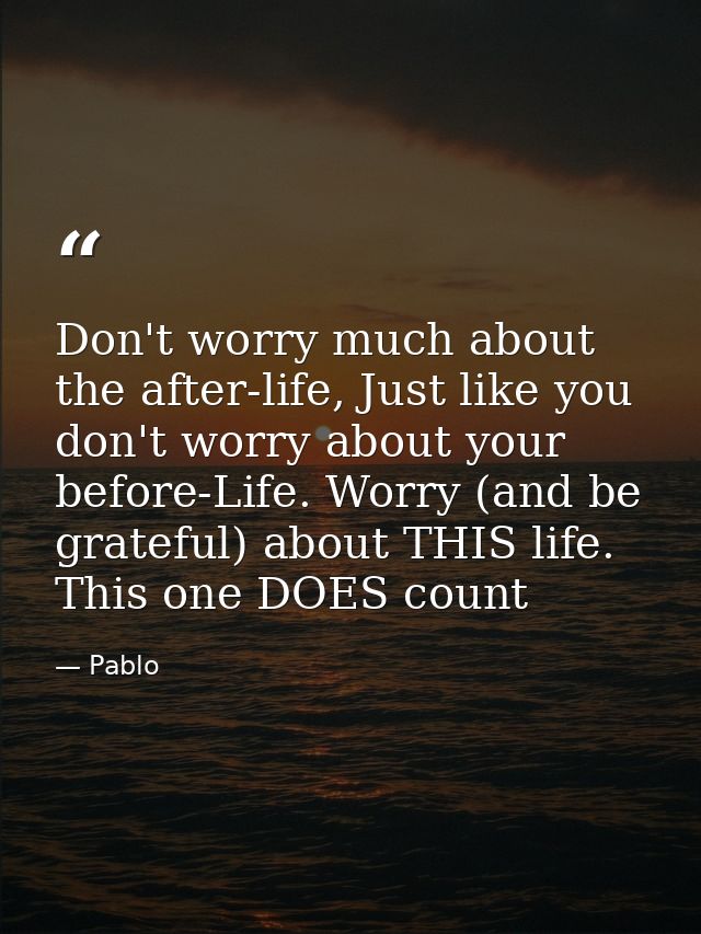 Don't worry much about the after-life, Just like you don't worry about your before-Life. Worry (and be grateful) about T — Pablo