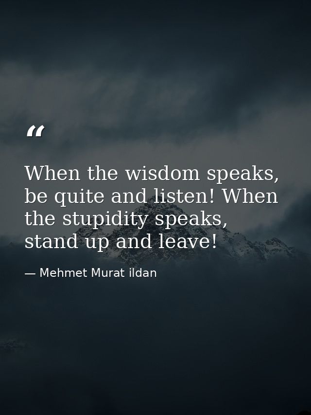 When the wisdom speaks, be quite and listen! When the stupidity speaks, stand up and leave! — Mehmet Murat ildan