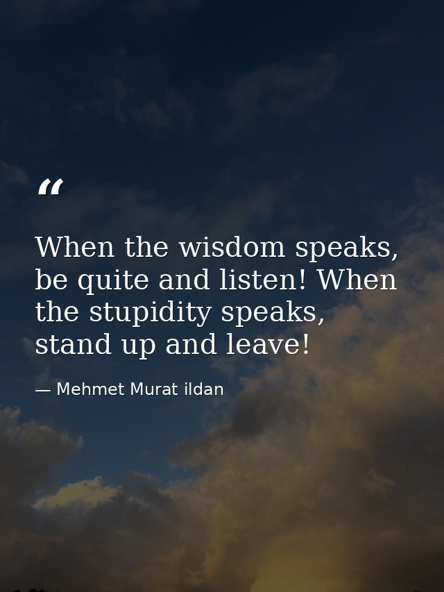 When the wisdom speaks, be quite and listen! When the stupidity speaks, stand up and leave! — Mehmet Murat ildan