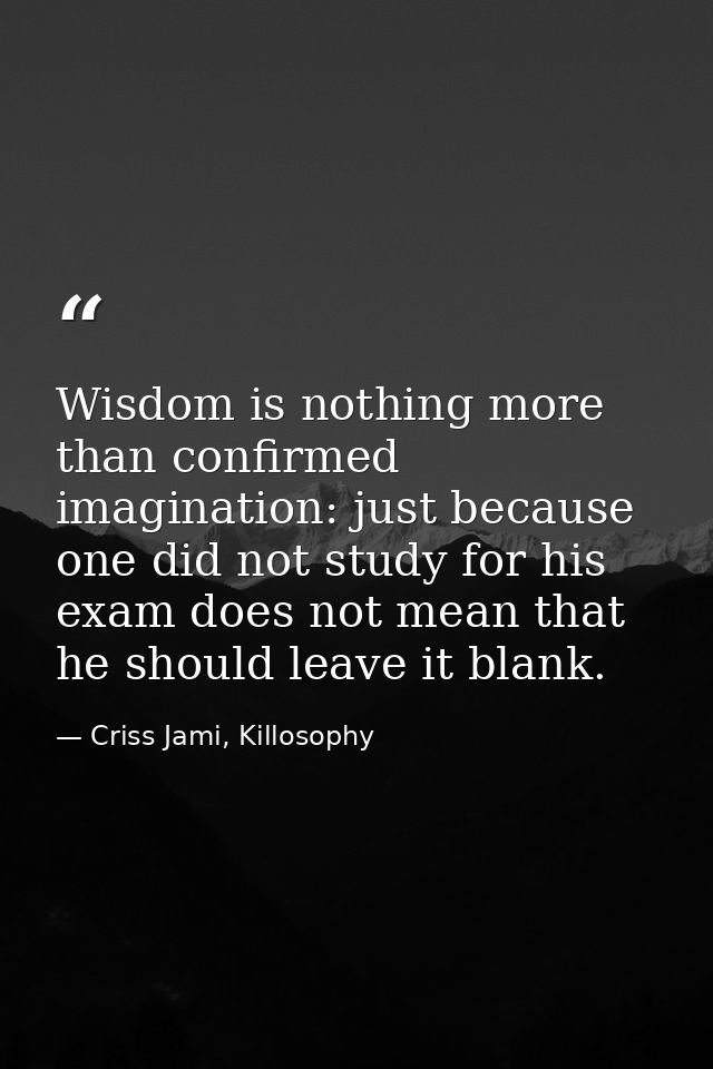 Wisdom is nothing more than confirmed imagination: just because one did not study for his exam does not mean that he sho — Criss Jami, Killosophy