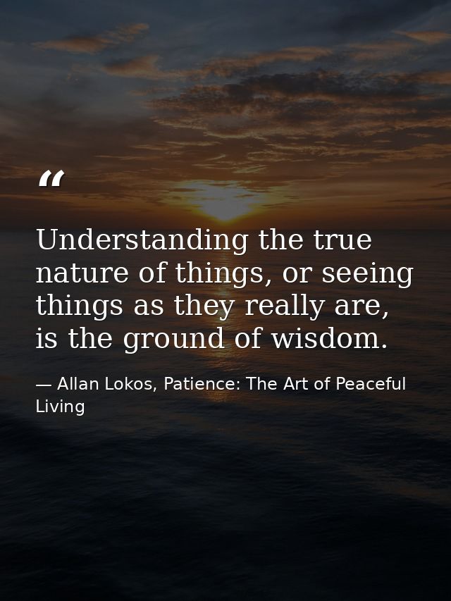 Understanding the true nature of things, or seeing things as they really are, is the ground of wisdom. — Allan Lokos, Patience: The Art of Peaceful Living