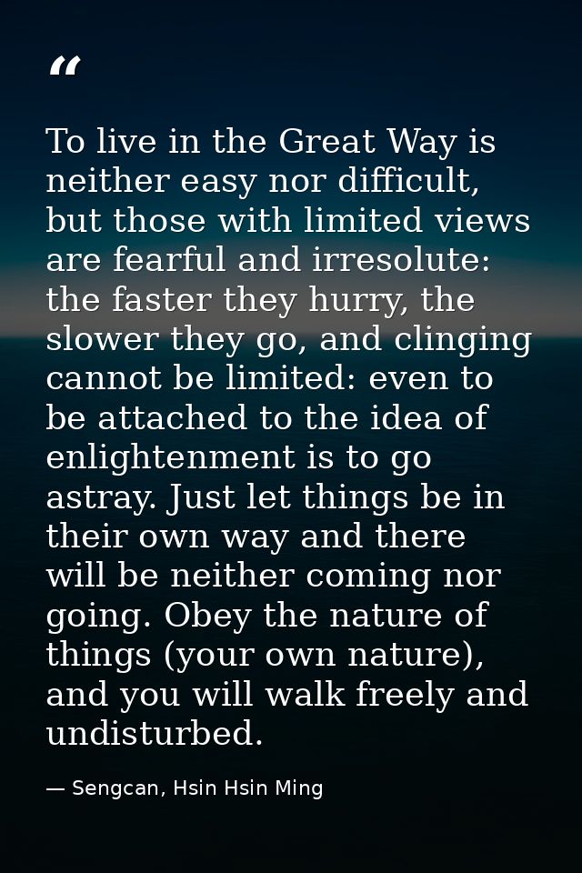 To live in the Great Way is neither easy nor difficult, but those with limited views are fearful and irresolute: the fas — Sengcan, Hsin Hsin Ming