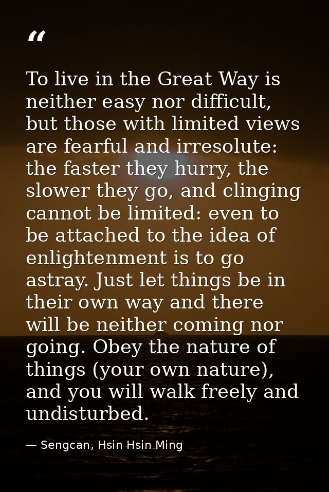 To live in the Great Way is neither easy nor difficult, but those with limited views are fearful and irresolute: the fas — Sengcan, Hsin Hsin Ming