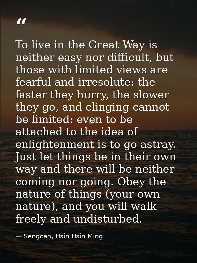 To live in the Great Way is neither easy nor difficult, but those with limited views are fearful and irresolute: the fas — Sengcan, Hsin Hsin Ming