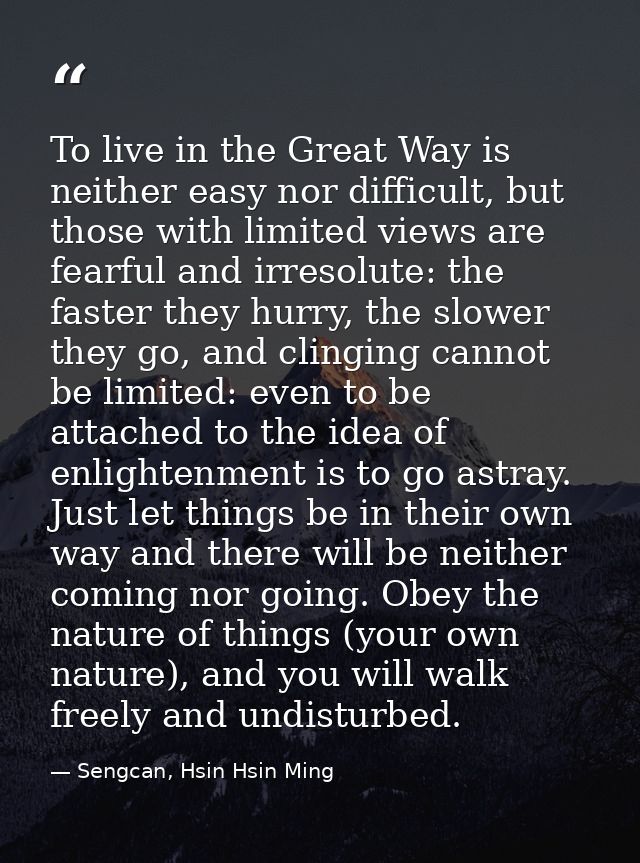 To live in the Great Way is neither easy nor difficult, but those with limited views are fearful and irresolute: the fas — Sengcan, Hsin Hsin Ming