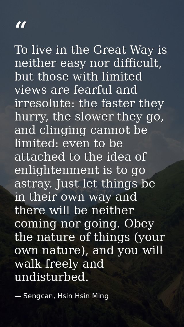 To live in the Great Way is neither easy nor difficult, but those with limited views are fearful and irresolute: the fas — Sengcan, Hsin Hsin Ming