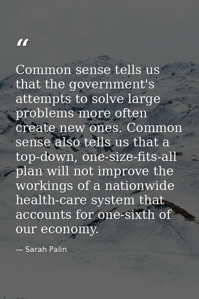 Common sense tells us that the government's attempts to solve large problems more often create new ones. Common sense al — Sarah Palin