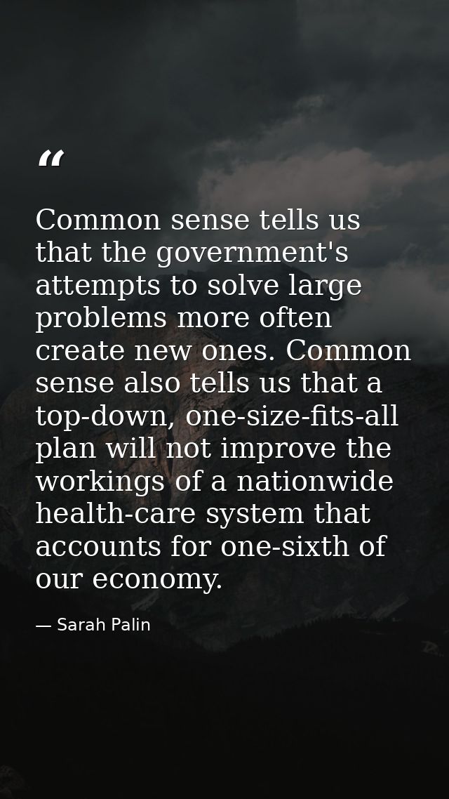 Common sense tells us that the government's attempts to solve large problems more often create new ones. Common sense al — Sarah Palin