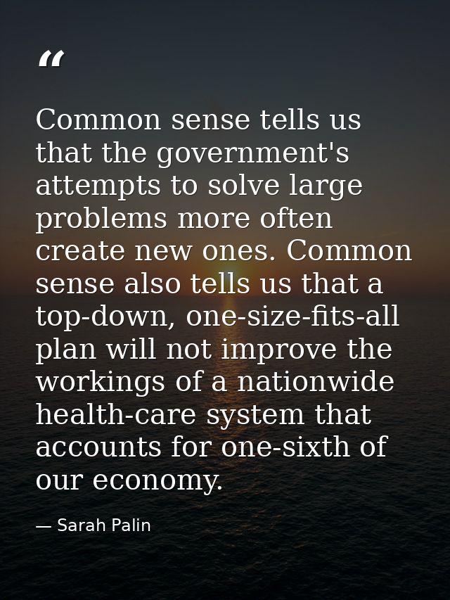 Common sense tells us that the government's attempts to solve large problems more often create new ones. Common sense al — Sarah Palin