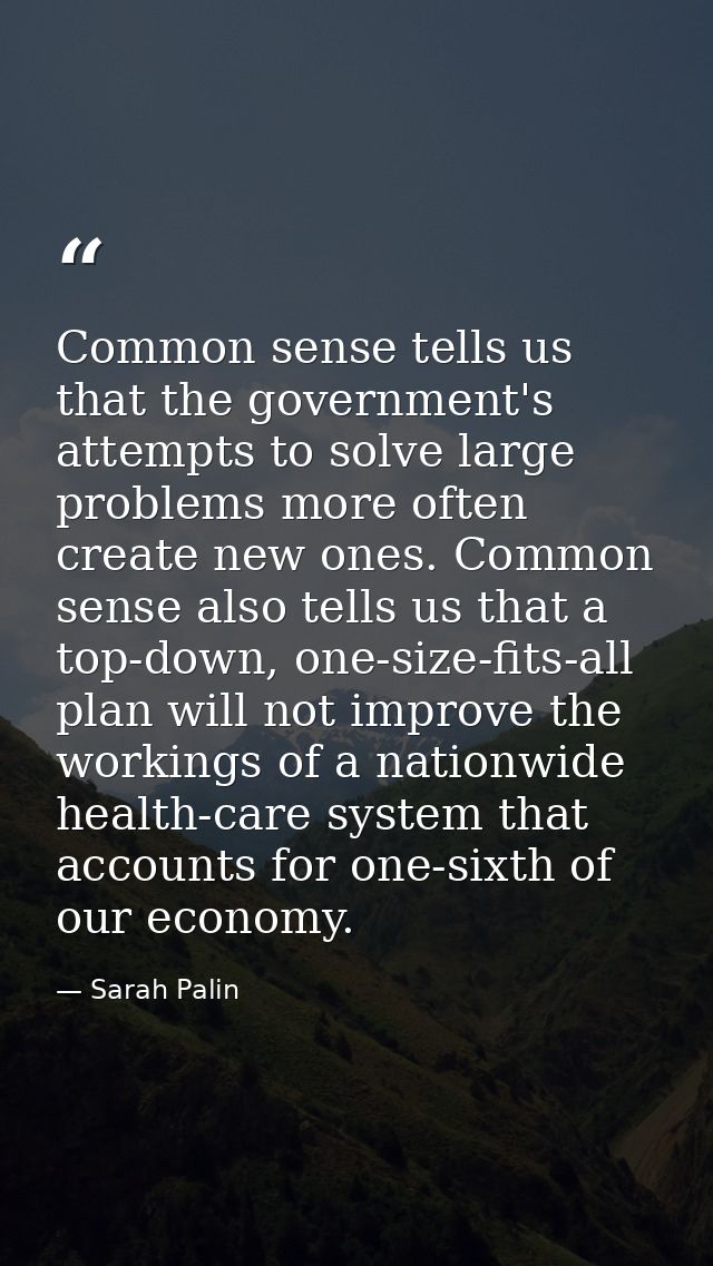 Common sense tells us that the government's attempts to solve large problems more often create new ones. Common sense al — Sarah Palin
