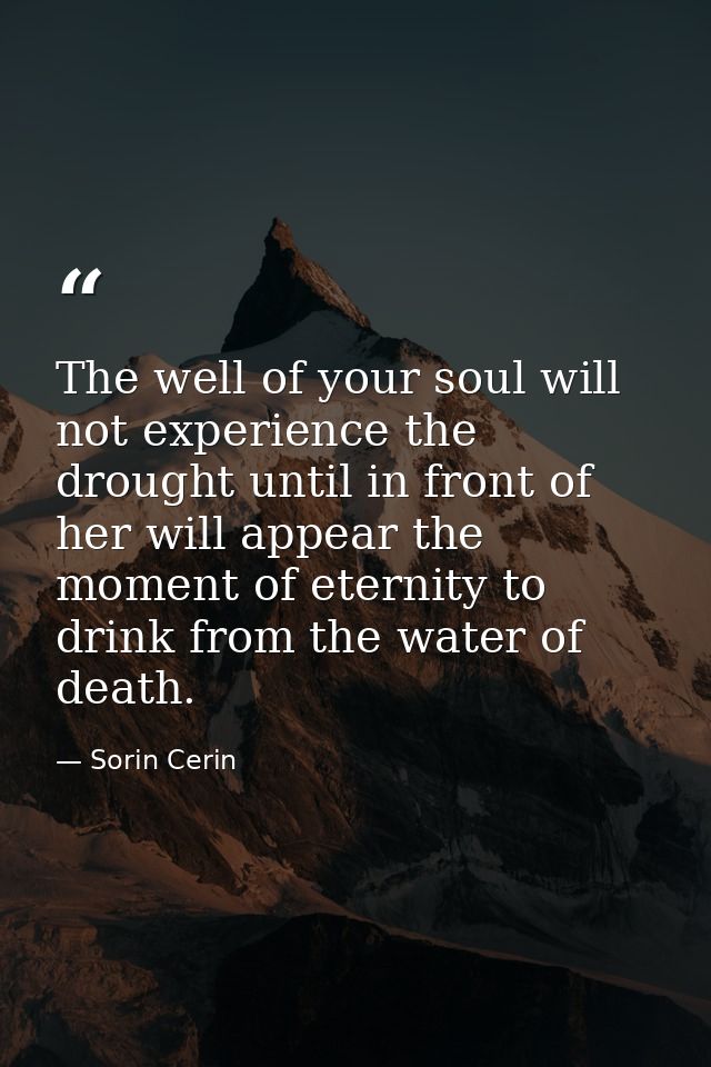 The well of your soul will not experience the drought until in front of her will appear the moment of eternity to drink  — Sorin Cerin