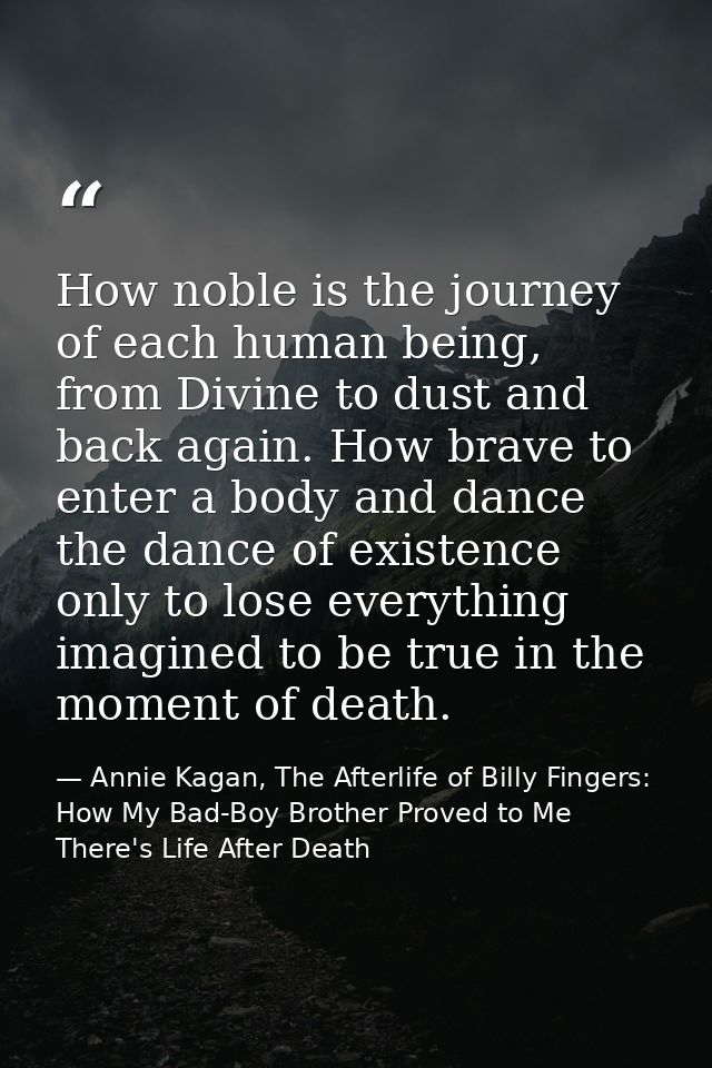 How noble is the journey of each human being, from Divine to dust and back again. How brave to enter a body and dance th — Annie Kagan, The Afterlife of Billy Fingers: How My Bad-Boy Brother Proved to Me There's Life After Death