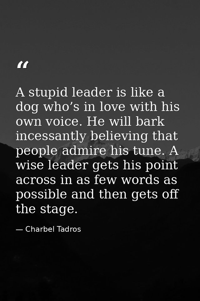 A stupid leader is like a dog who’s in love with his own voice. He will bark incessantly believing that people admire hi — Charbel Tadros